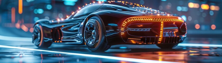 Future Concept: Car in a futuristic state with an interface