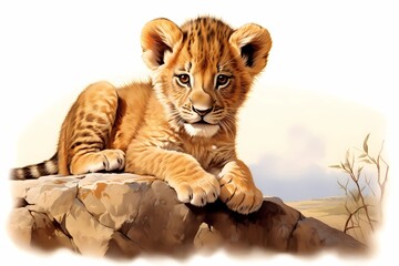 Obraz premium Lion cub retro illustration, Vintage style