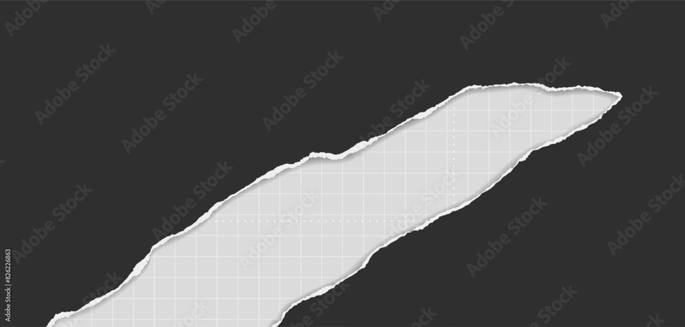 Aufkleber black paper with torn edges and soft shadow are on squared background for text or ad.