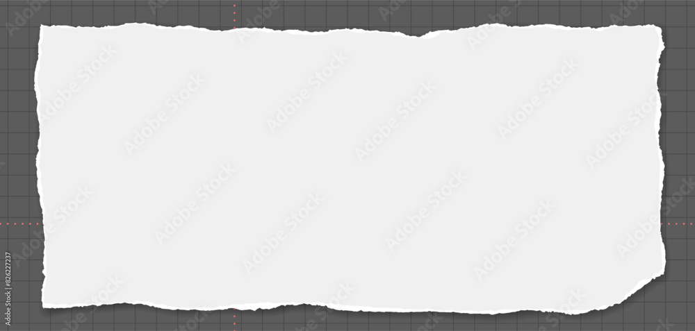 Poster white paper strip with torn edges and soft shadow is on squared background for text, notes or ad.