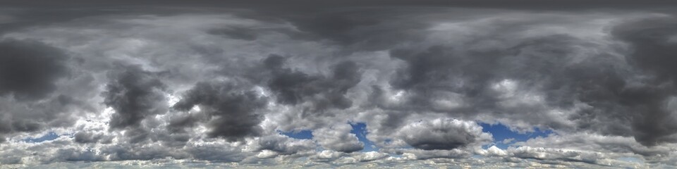 black sky hdri 360 panorama with dark clouds before storm in seamless projection with zenith for...