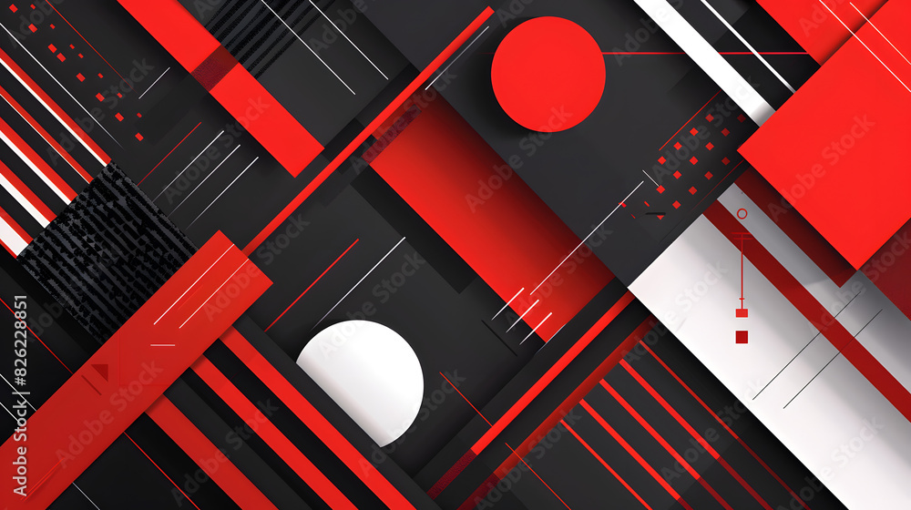 Poster craft a vector background featuring abstract geometric shapes in black and red, strategically design