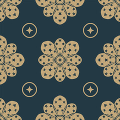 Flower seamless pattern yellow tone and ocean background set 7 number 13