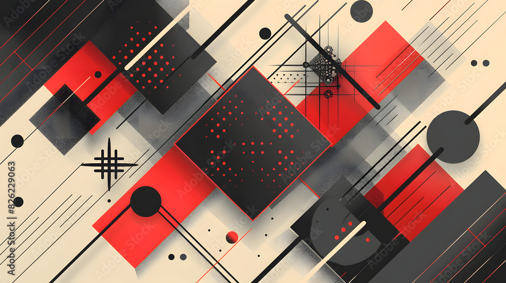 Poster craft a vector background featuring abstract geometric shapes in black and red, strategically design