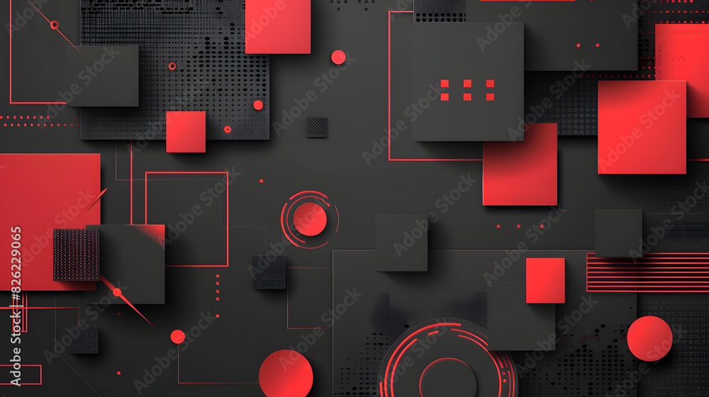 Poster craft a vector background featuring abstract geometric shapes in black and red, strategically design