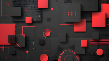 Craft a vector background featuring abstract geometric shapes in black and red, strategically designed with copy space