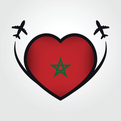 Morocco Travel Heart Flag With Airplane Icons