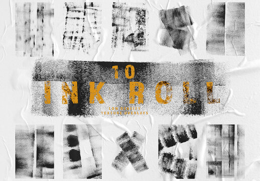 10 Low Density Ink Roll Texture Overlays. Grunge Paint Letterpress Effect