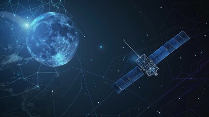 Satellite Transmitting Data to Earth and Moon