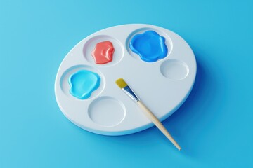 Paint brush and paint palette on a blue background artistic tools for creativity and inspiration