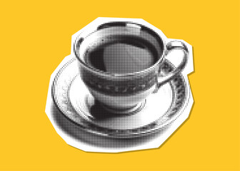 cup of coffee design element. trendy halftone cutout. pop art style collage Contemporary vector illustration