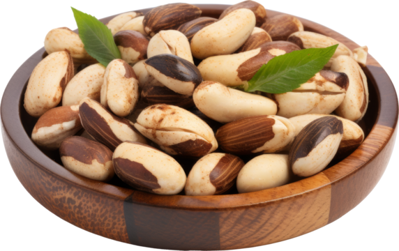 tray of brazil nuts isolated on white or transparent background,transparency 