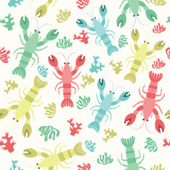  lobster seamless pattern in vector