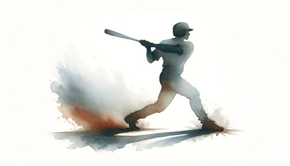 Watercolor Illustration of Baseball Player Shadow