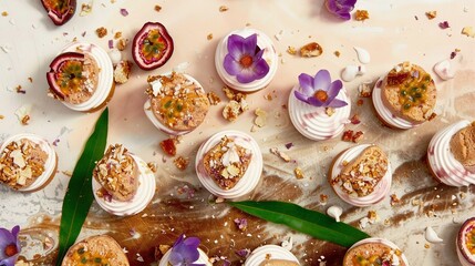  A photo of a colorful cupcake tower adorned with frosting and decorative flowers