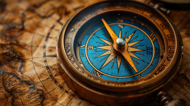 A map with blue and gold hues, representing organizational goals, objectives, and the quest for true north.