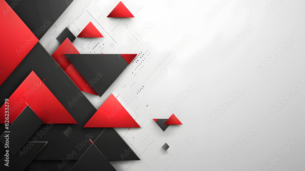 Fototapete abstract black and red geometric triangles corporate concept with text space on white background abs