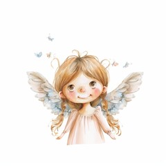 Fototapeta premium Cute cartoon character angel with wings. Nursary art.