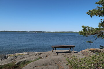 Beautiful coastal walk at artipelag in the archipelago near stockholm
