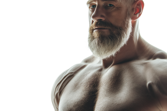 Muscular Bearded Man Posing Shirtless in Studio