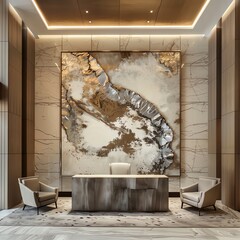The photo shows the interior of a luxury hotel lobby