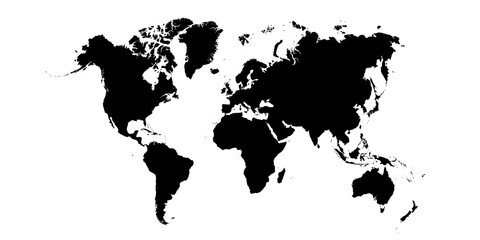 Black and White World Map Vector Silhouette - Minimalist World Map Graphic for Presentations, Infographics, and Classroom Use Illustration 