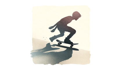 Naklejka premium Watercolor Illustration of Skateboarder Shadow