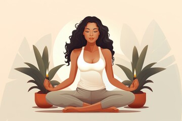 young woman doing yoga at home illustration