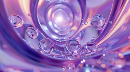 Swirling water droplets in purple and pink abstract background beauty of nature and artistic perception of water