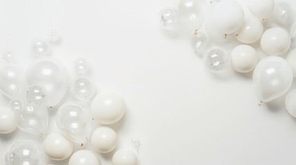 A white background with a bunch of white balloons scattered around it