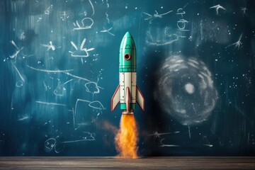 rocket launch in school on blackboard