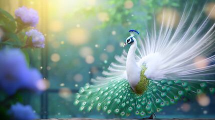 An image of enchanting white peacock Noble Statuesque Luxurious on isolated background