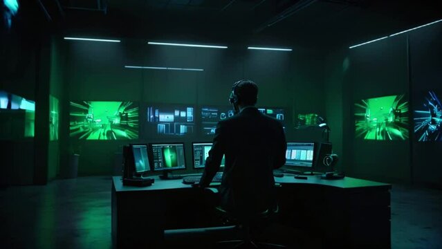 Witness the focused attention of a security control room operator as they analyze CCTV footage, detecting and responding to any security breaches or incidents.