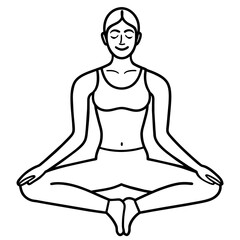 A black and white drawing of a woman in lotus position