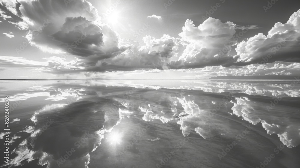 Poster the crystalclear reflection of the clouds on the smooth surface of the salt flats creating a surreal
