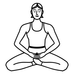 Black and white drawing of woman sitting in lotus position