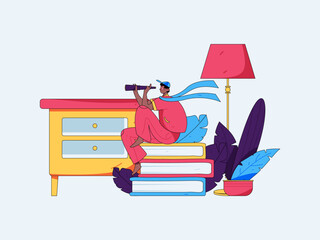 Home indoor character scene flat vector concept operation hand drawn illustration
