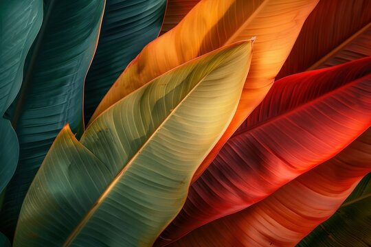 Colorful autumn leaves arrangement on black background in red, orange, yellow and green color scheme