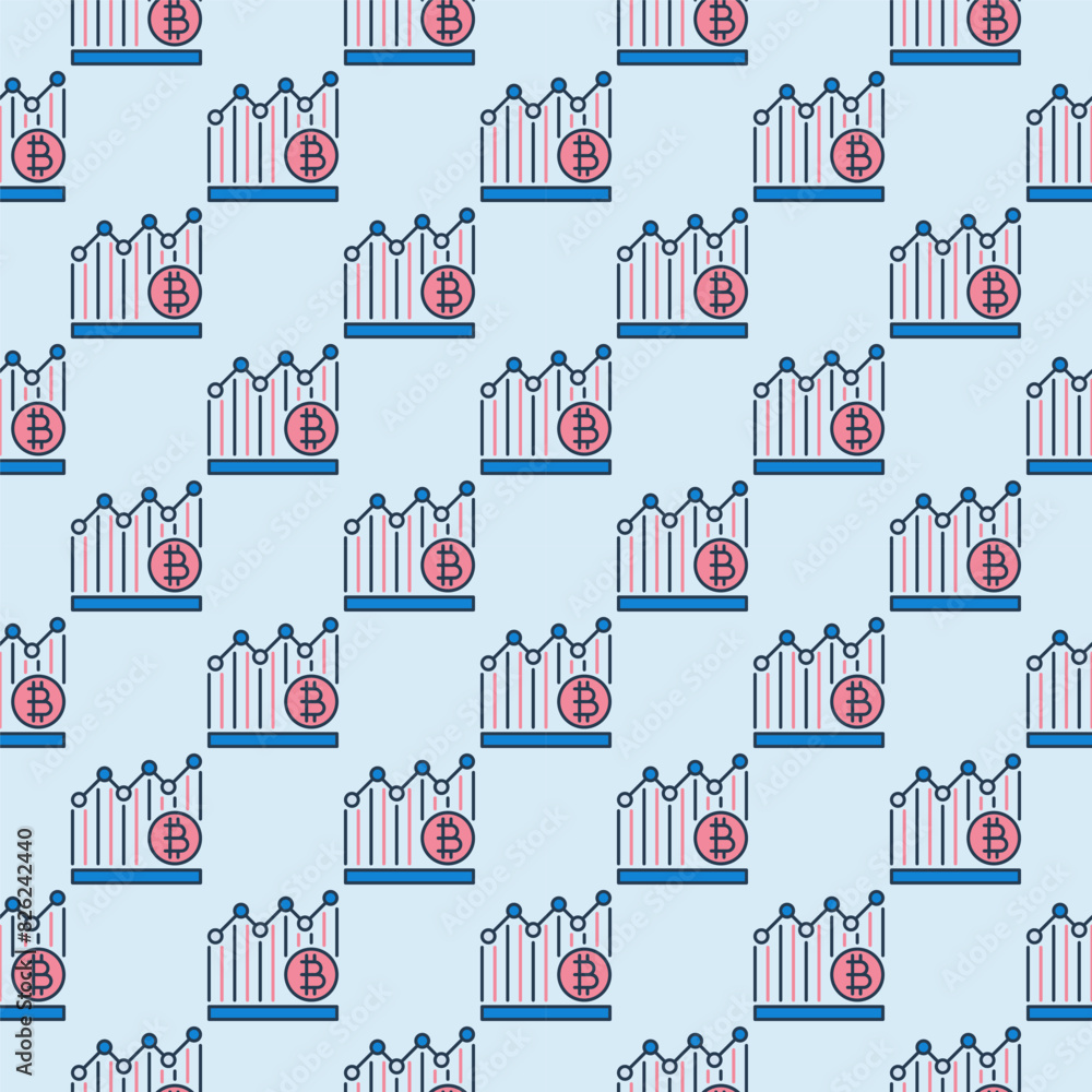 Poster bitcoin graph vector cryptocurrency trading colored seamless pattern