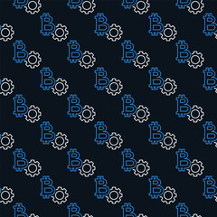 Bitcoin and Gear vector Crypto Currency Settings seamless pattern in thin line style