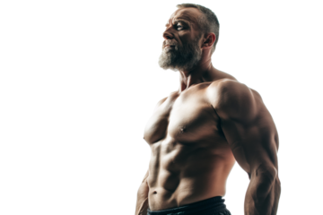 Muscular Bearded Man Posing Shirtless in Profile