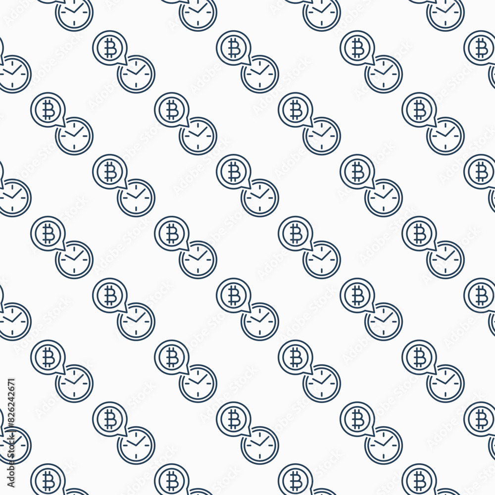 Poster bitcoin time vector cryptocurrency clock outline seamless pattern