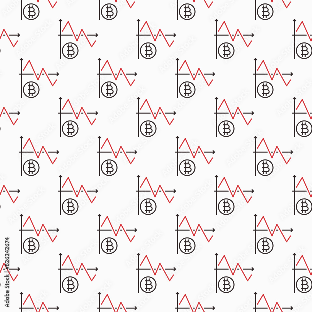Poster bitcoin trading graph vector cryptocurrency seamless pattern in outline style