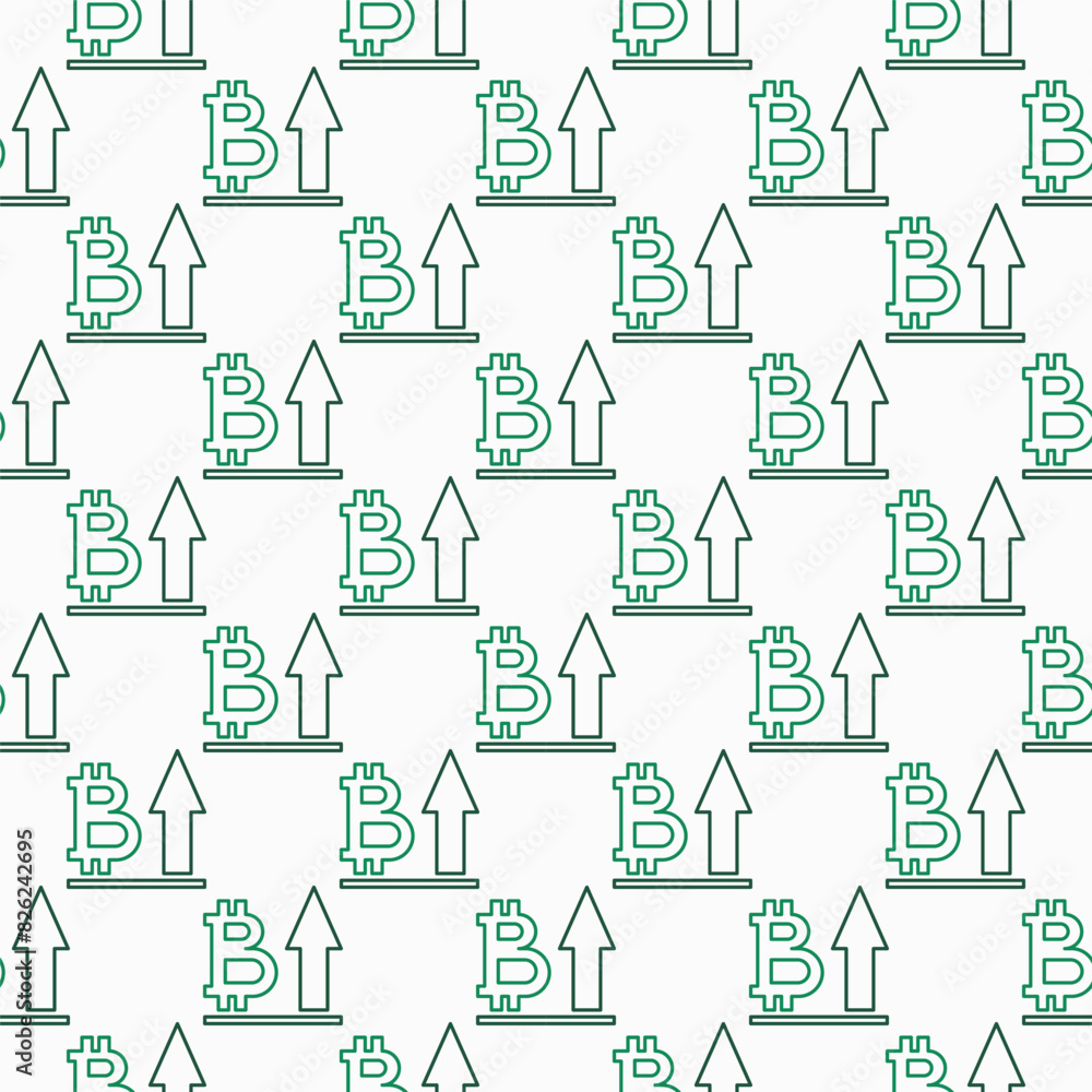 Poster bitcoin with arrow vector cryptocurrency outline seamless pattern