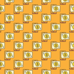 Bitcoin sign on phone screen vector Crypto Smartphone colored seamless pattern