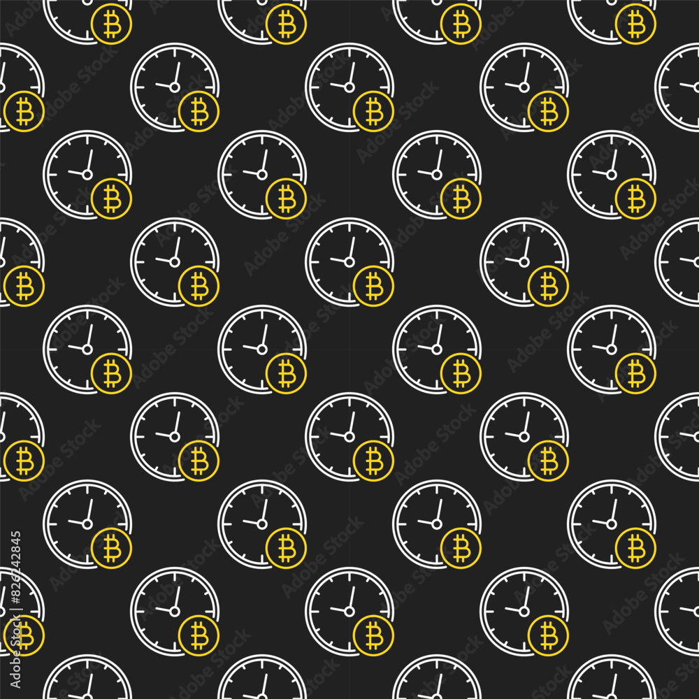 Aufkleber clock with bitcoin vector decentralized cryptocurrency thin line seamless pattern