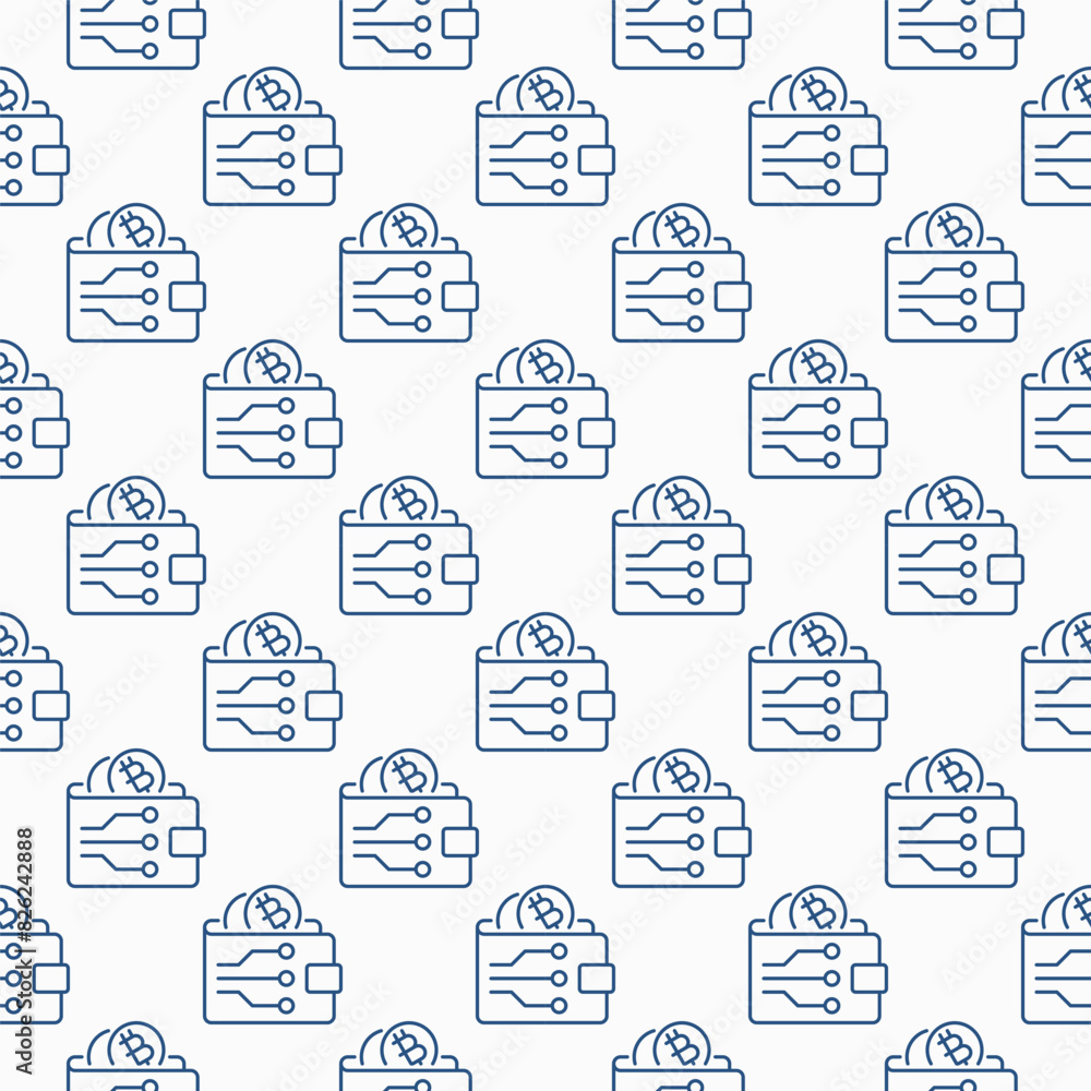 Poster crypto wallet vector decentralized cryptocurrency thin line seamless pattern