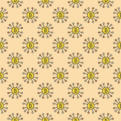 Chip with Bitcoin sign vector Crypto Technology colored seamless pattern