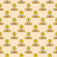 Computers and Bitcoin sign vector Decentralized Cryptocurrency colored seamless pattern