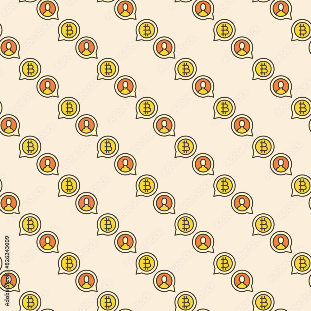Poster p2p bitcoin vector crypto currency in speech bubble exchange colored seamless pattern
